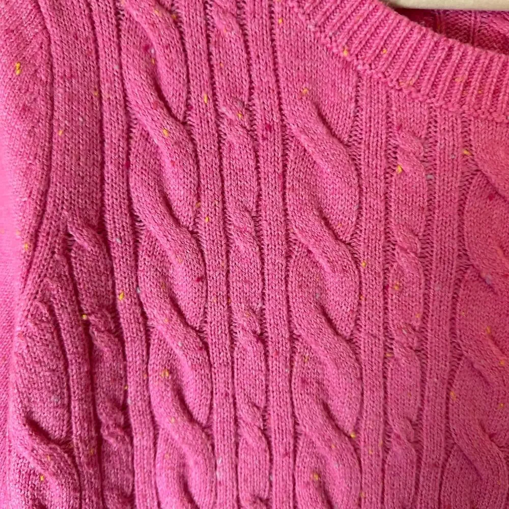Talbots‎ sweater cable knit button cuff pink confetti triedMom feminine petite